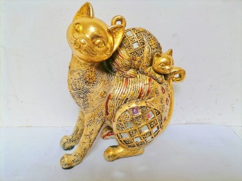 кошка золото с котенком статуэтка  ― ИГРУШКИ И СУВЕНИРЫ ОПТОМ В НОВОСИБИРСКЕ